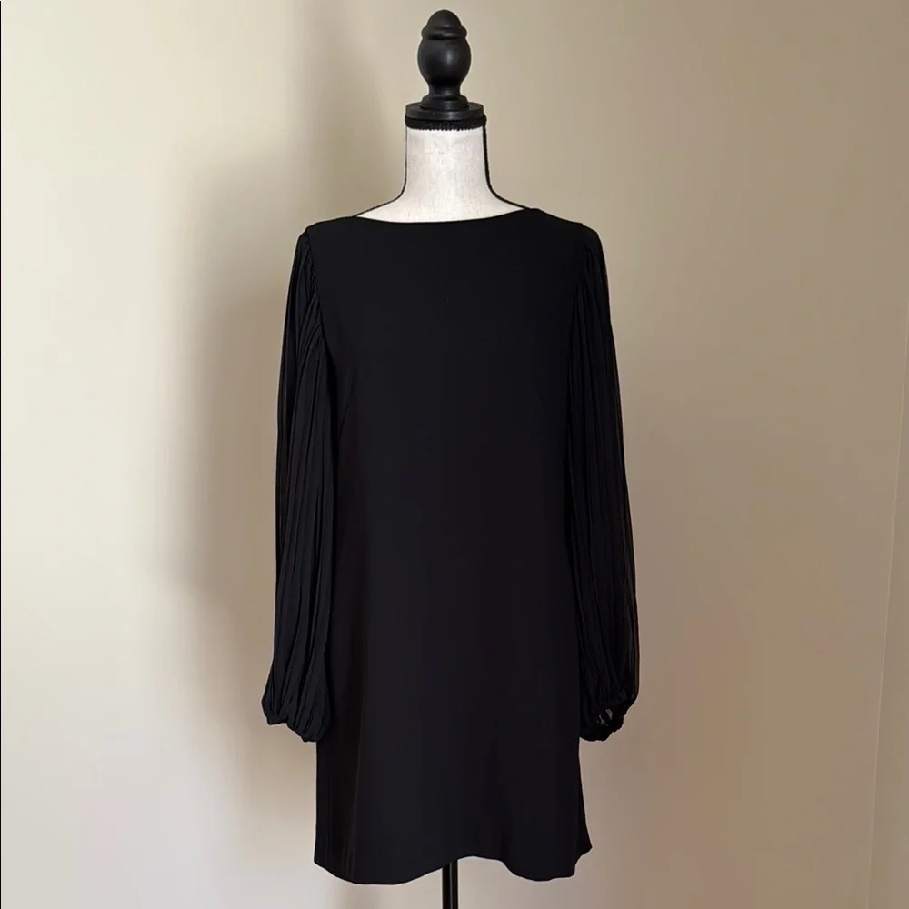 White House Black Market Black Dress Sheer Long Pleated Sleeve Women's 6